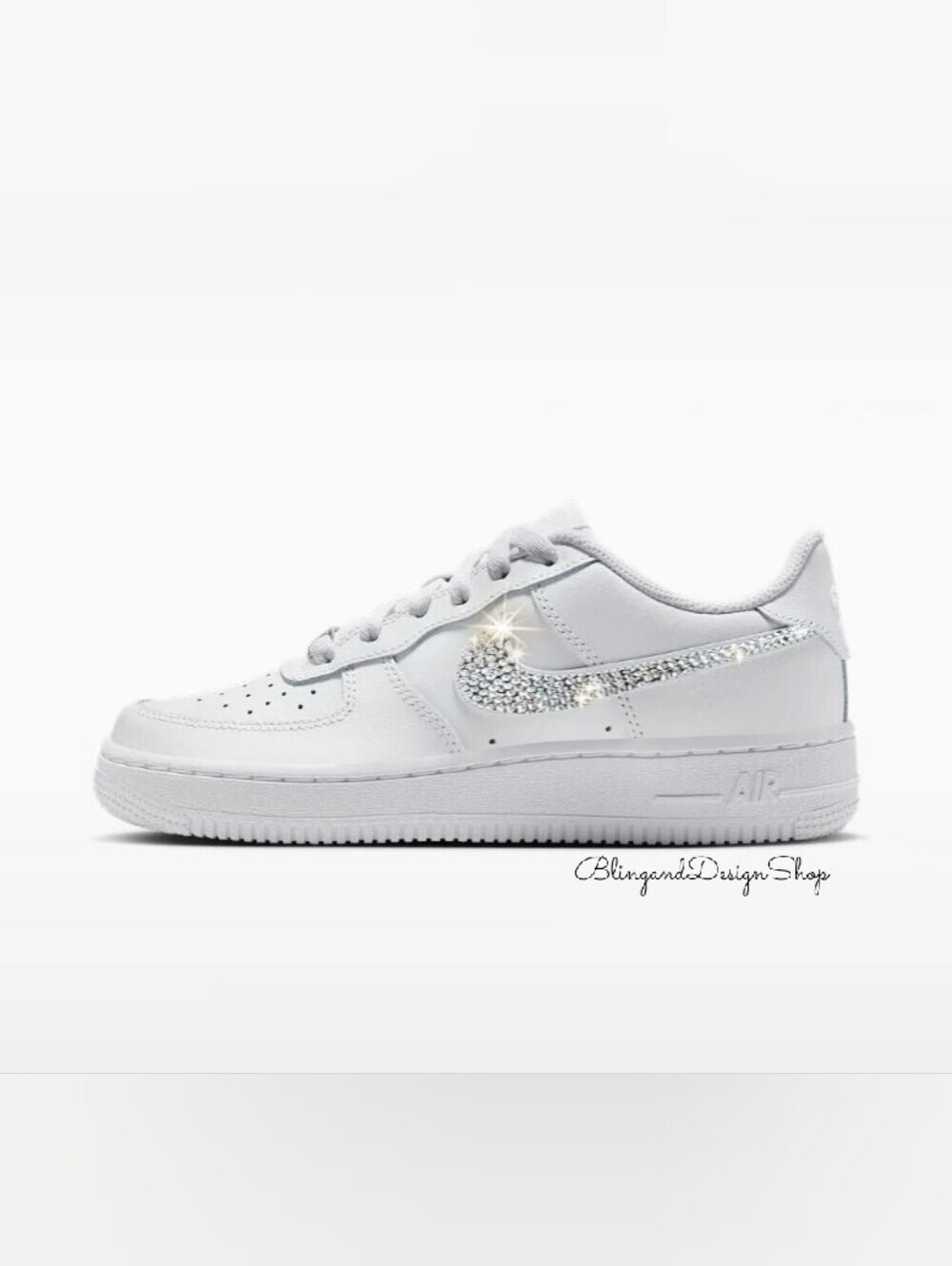 White Bling Girls Nike Air Force 1 07 Sneakers Shoes Customized With Crystals